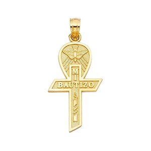 14K Yellow Gold Religious Baptism Cross Pendant